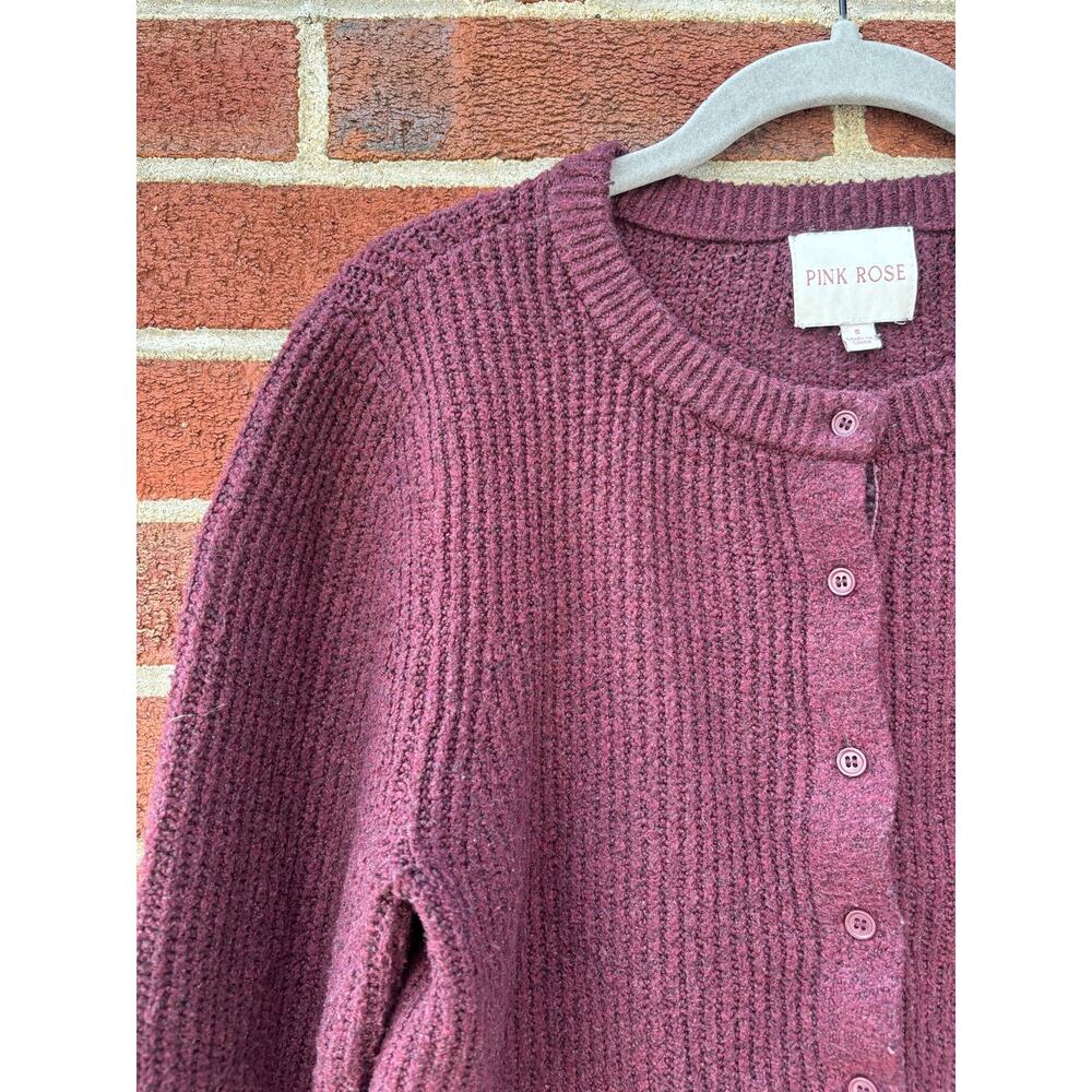 Pink Rose Womens Cropped Cardigan Sweater Size Small Purple Button Front Knit - Picture 3 of 8